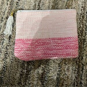 Pink and White Woven Cosmetic Bag